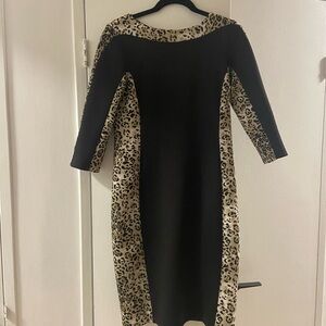 Gabby Skye Black Dress with Leopard Trim